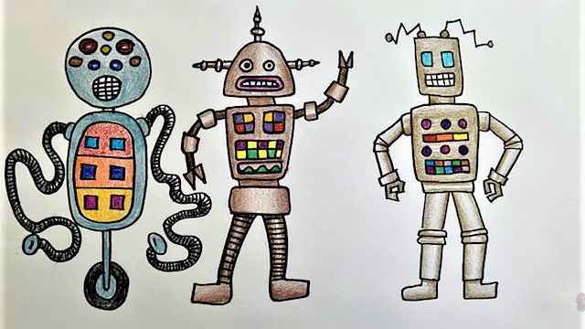 Draw a Helpful Robot, Live interative class for ages 8-12, taught by  Deborah Ewing