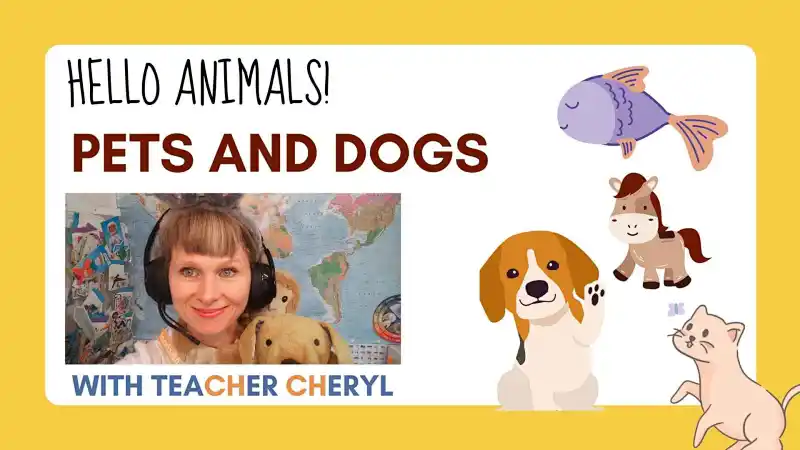 ESL 1-2. Hello Animals (Pets and Dogs) | Live interative class for ages 3-7  | taught by Cheryl Lane | Allschool